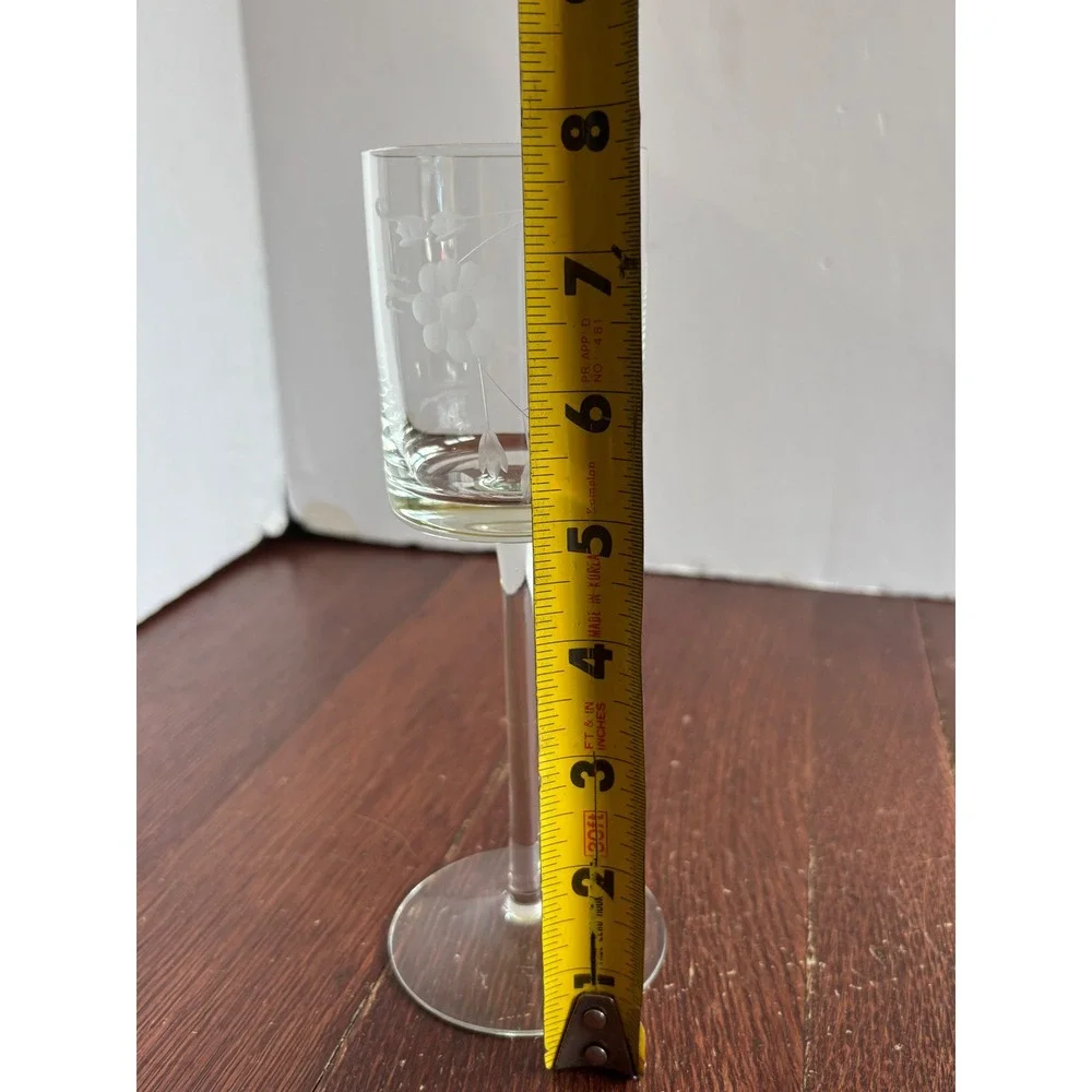 Vintage Etched Floral‎ Glass Cordial Stemware Long Stem Liqueur Aperitif Glass